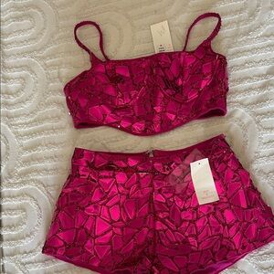 Pink Sequin Crop Top and Shorts Set